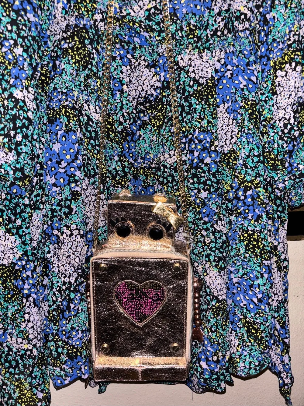 “Rare” Gold Robot Heart Crossbody Bag